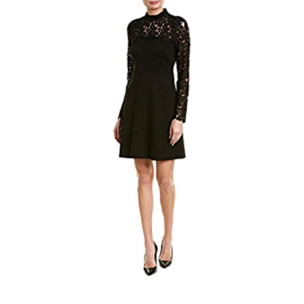Elie Tahari Jenessa Black Lace Mock Neck Dress